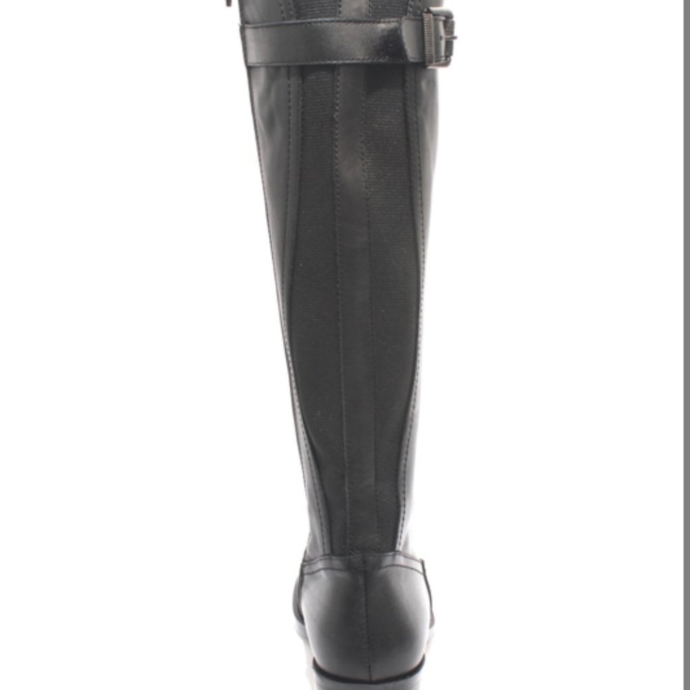 ITALIAN Black Leather Zip-Up Knee-High Heel Boot - Picture 5 of 8